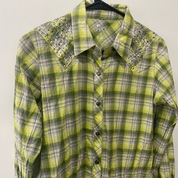 Rock 47 by wrangler cowgirl plaid western rodeo shirt with gems - Picture 6 of 6
